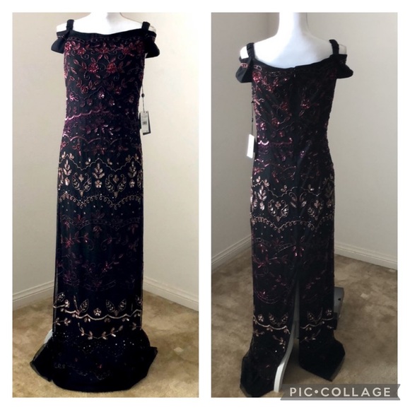 Adrianna Papell beaded off shoulder long dress - Picture 7 of 8